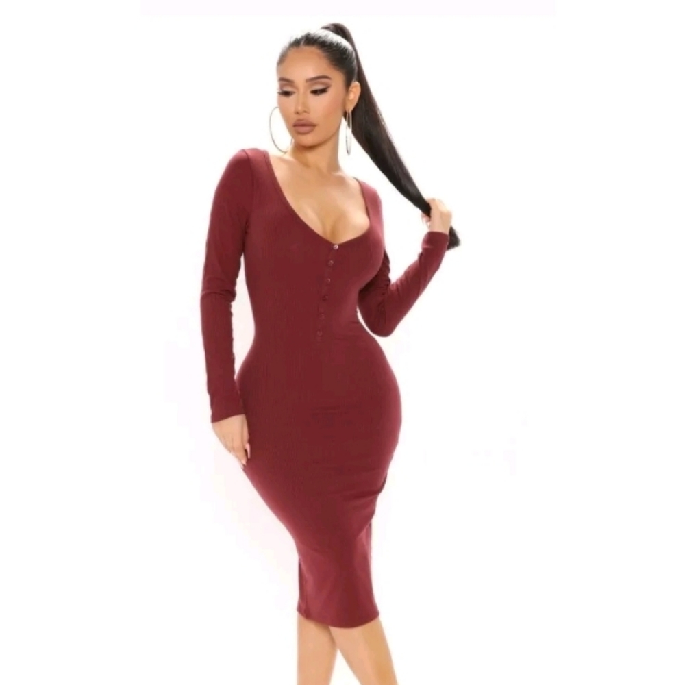 COPY - Fashion Nova Press My Buttons Ribbed Midi Dress